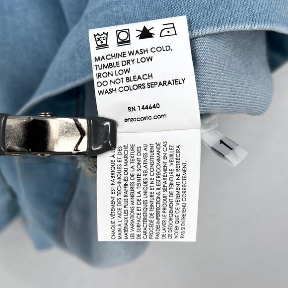 ENZA COSTA Soft Denim Shirt Dress Womens Small Light Blue Short Sleeve Button Up - Picture 11 of 14